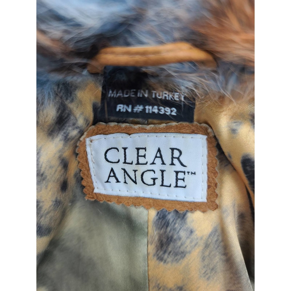 CLEAR ANGLE Women's M Jacket Soft Tan Genuine Leather Fur Trim Zip Front Luxury - Picture 7 of 10